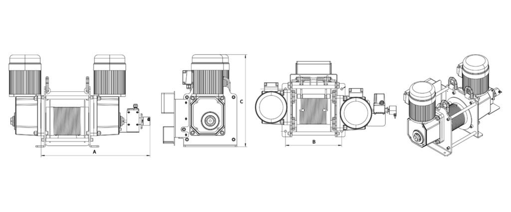 twin motor winch with turbine-type height limiterTwin motorised remote control elevate winch - 1