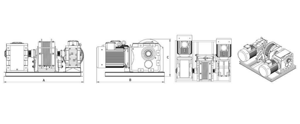 twin motor winch with freely switchable gearmotor and rope groove reel for fast and slow speeds - 1