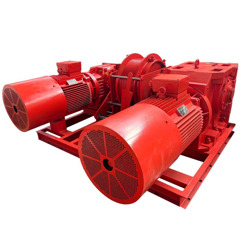 twin motor winch with freely switchable gearmotor and rope groove reel for fast and slow speeds