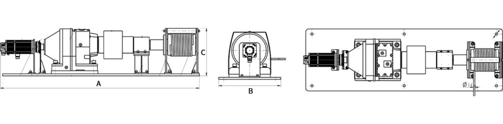 3000 kg instrumented servo winch dimensional drawing