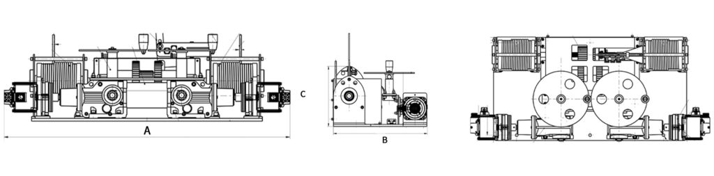 300 kg manual and electric servo winch dimensional drawing