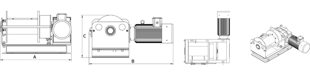 500 kg clutch industrial winch dimensional drawing
