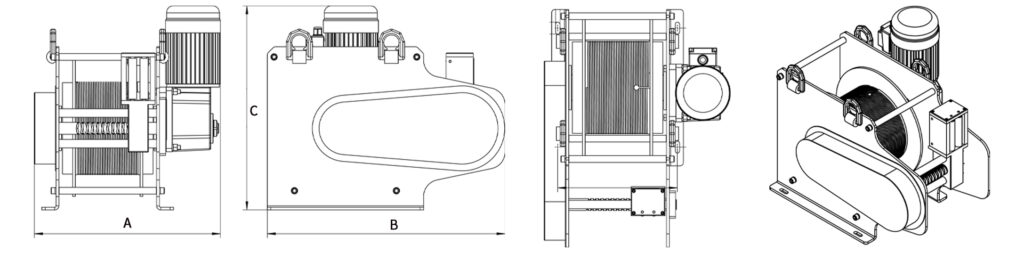 Cabrestante autoenrollable - Tambor ranurado, sistema de cable con husillo alternativo, protección IP56 contra polvo y agua - 1