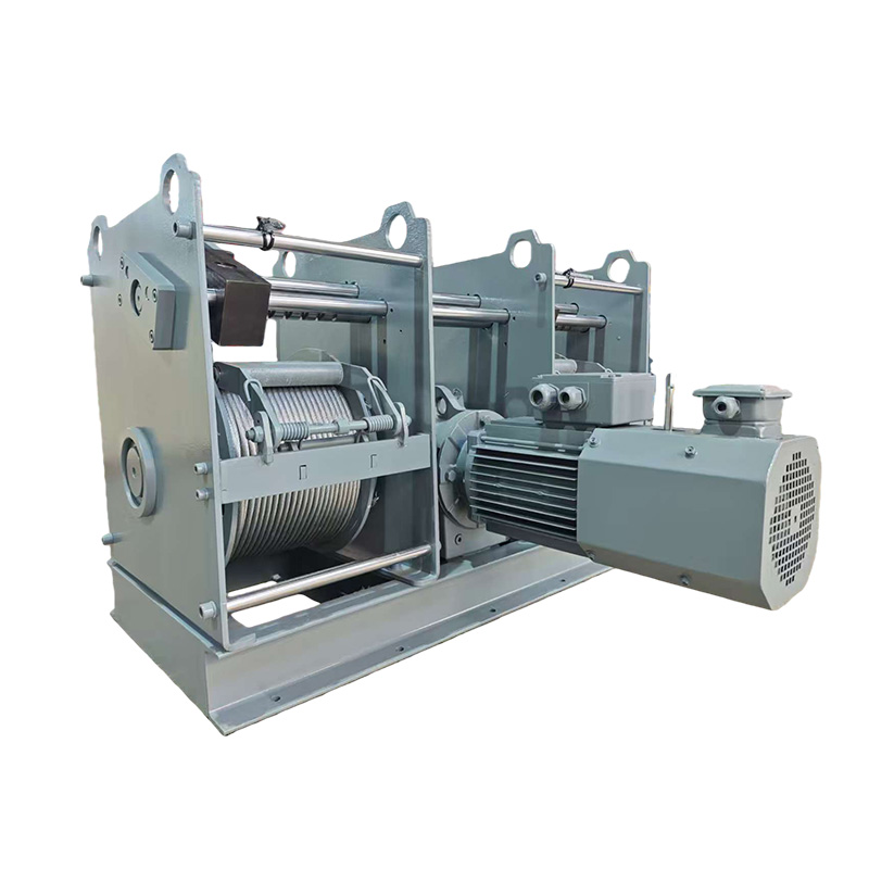 Cabrestante eléctrico síncrono de doble tambor - Diseño tipo T, regulación de velocidad de frecuencia variable, frenado de seguridad.